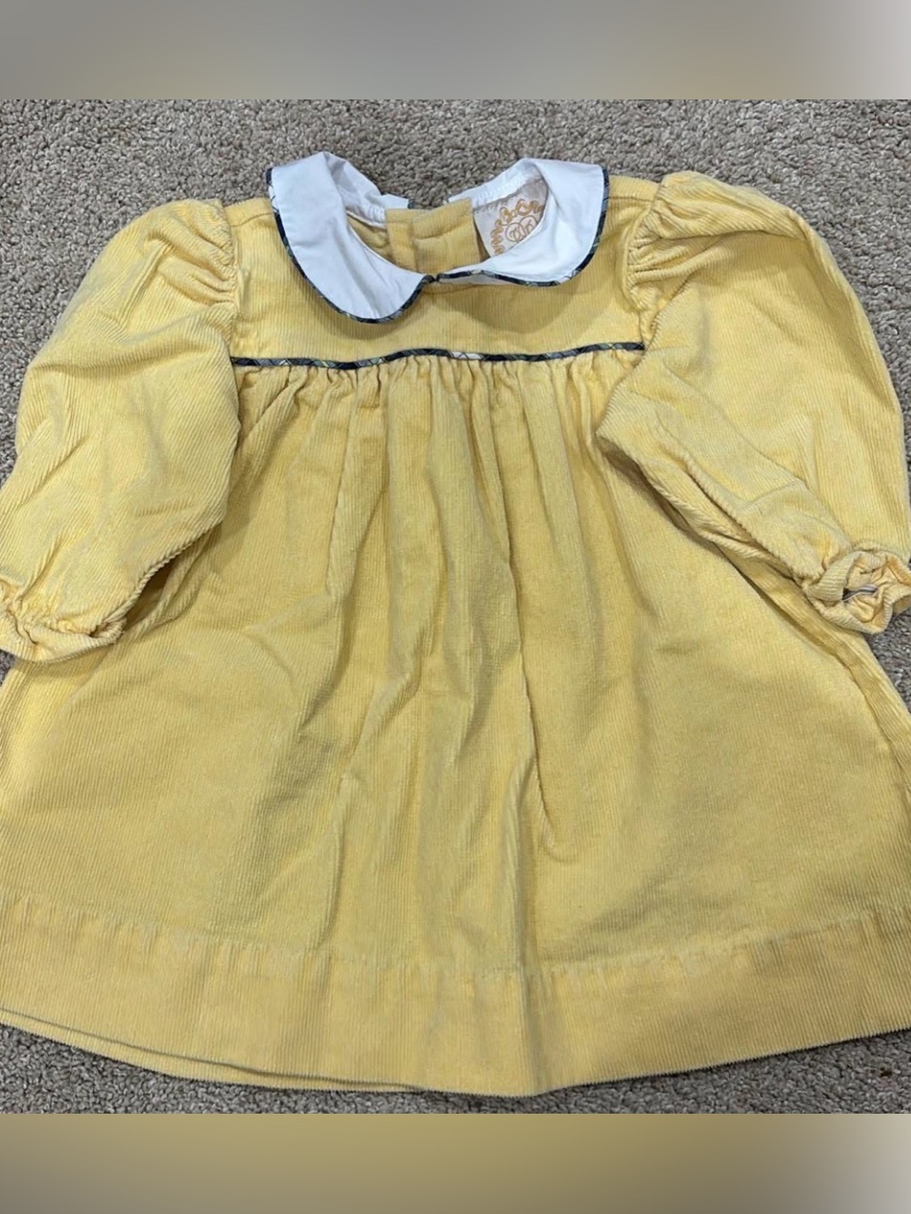 The Beaufort Bonnet Company Yellow Corduroy Dress with White Collar